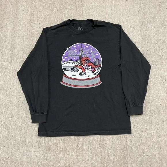 Toronto Raptors OVO Christmas long sleeve shirt mens Large Black Owl globe - Picture 4 of 11